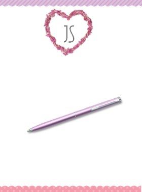 personalized stationary with a heart made of petals and a pink and purple ribbon
