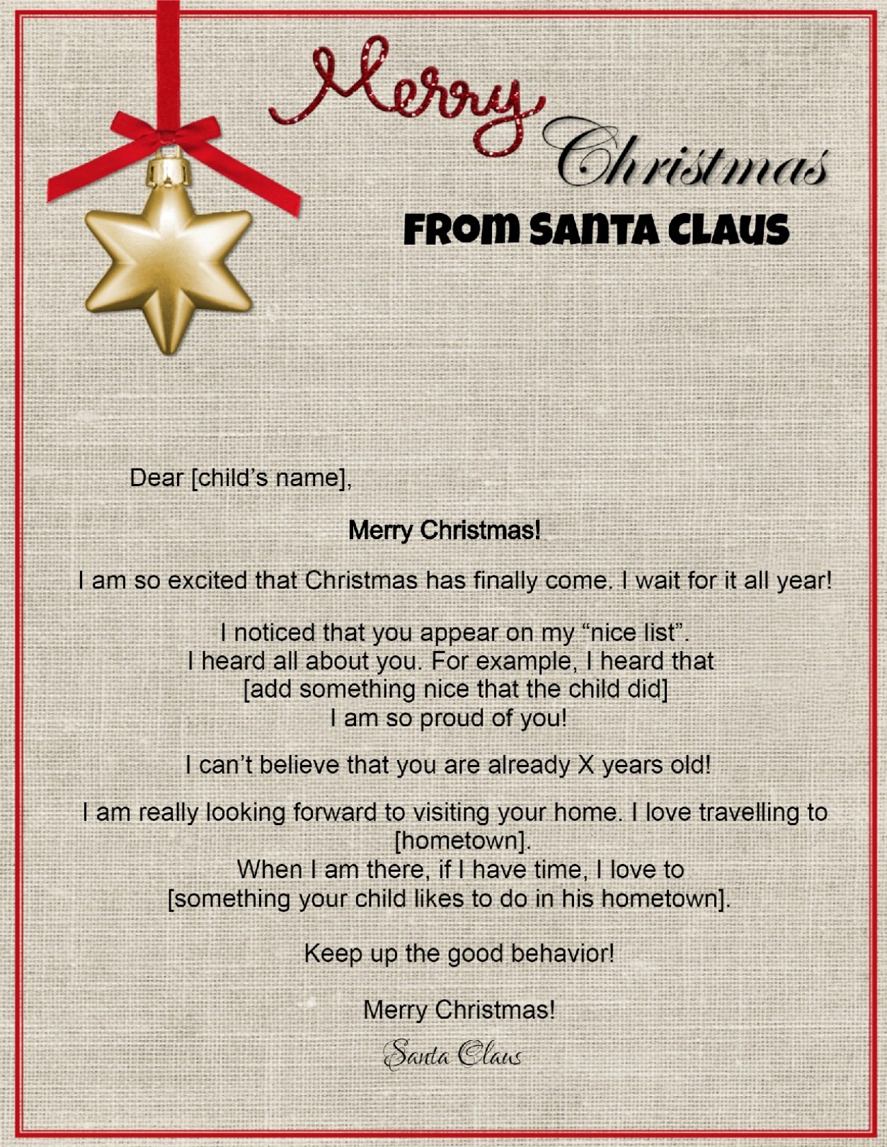 Christmas Letter From Santa Free Printable Free Printable Templates