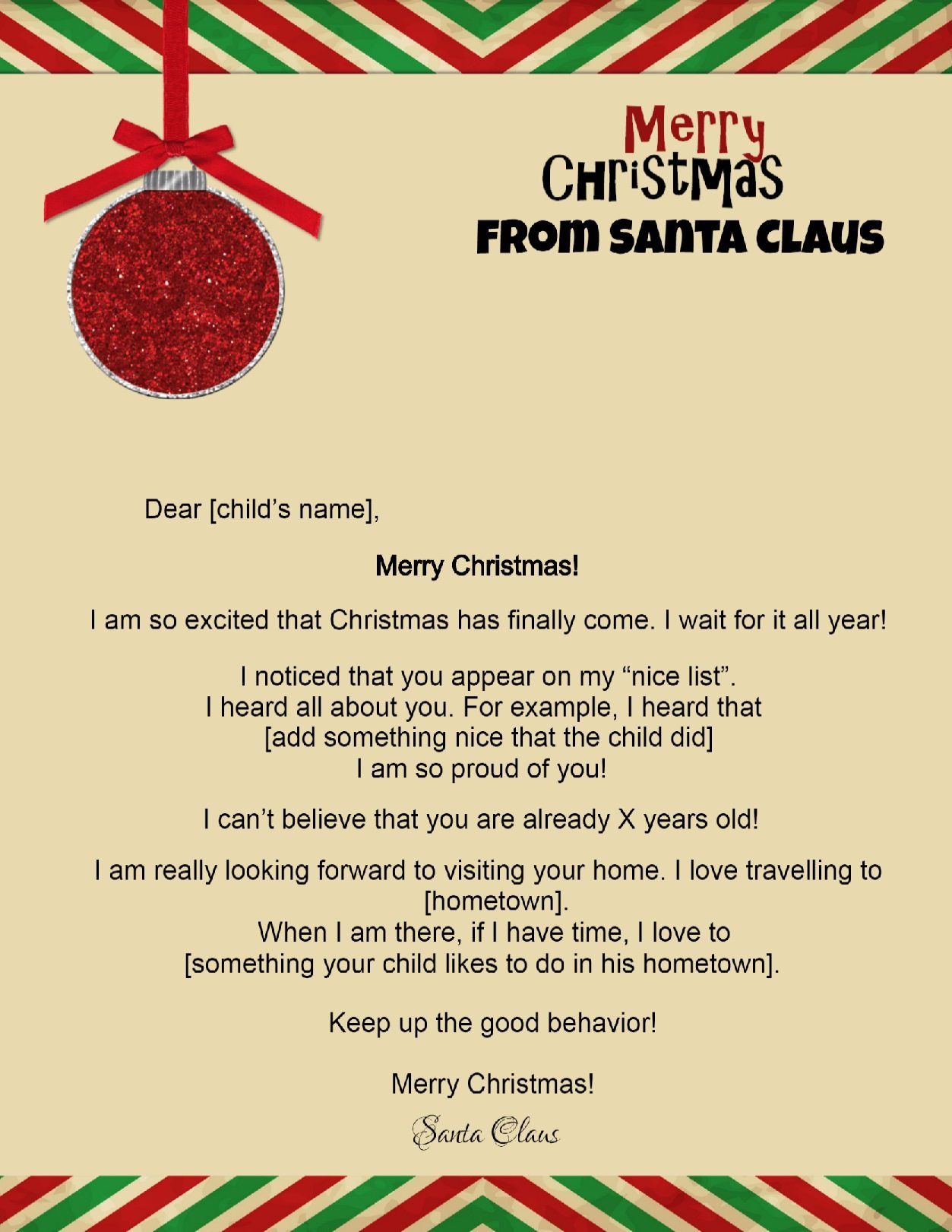 Letter From Santa Template Printable